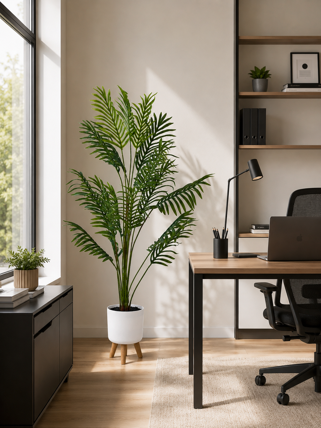 Pianta artificiale  con vaso treppiede